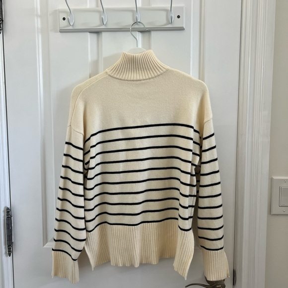Zara Inspired Women Oversized Striped Sweater Long Sleeve Half Zip Pullover - Picture 4 of 5